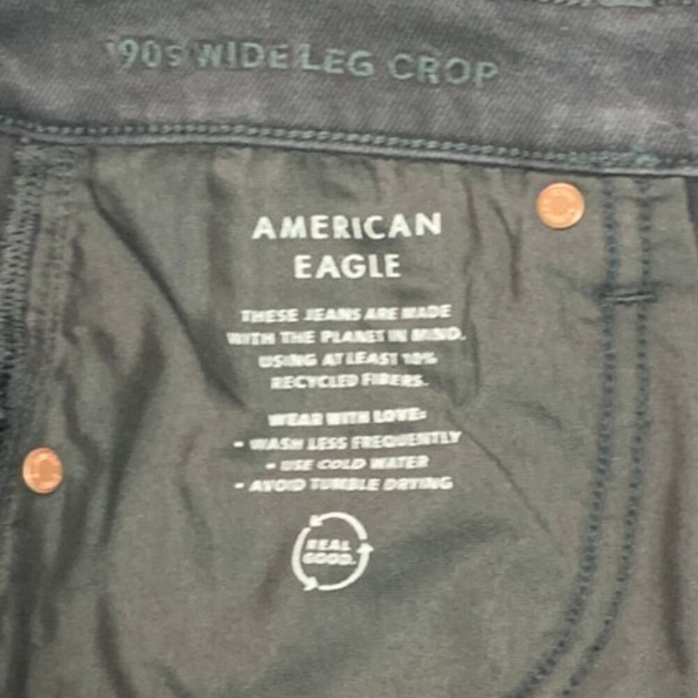 New American Eagle Womens Size 2 90s Wide Leg Crop Stretch Black Denim Jeans - Picture 5 of 6